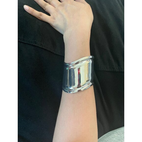 silver cuff bracelet wide big bangle silver armor chunky bold statement bracelet - Picture 1 of 3